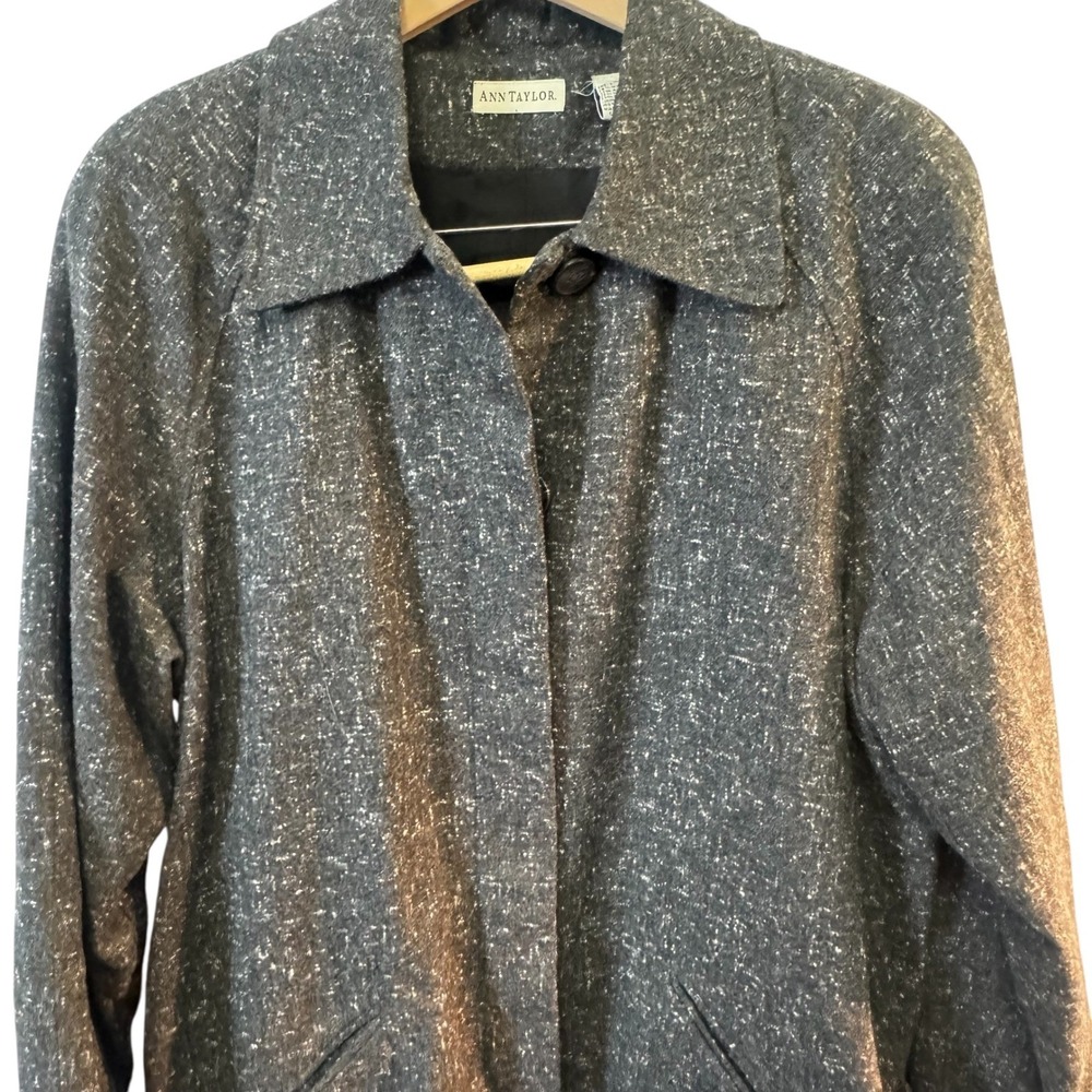 Vintage Ann Taylor Tweed Textured Coat Dark Gray Button Front Pockets Size Large
